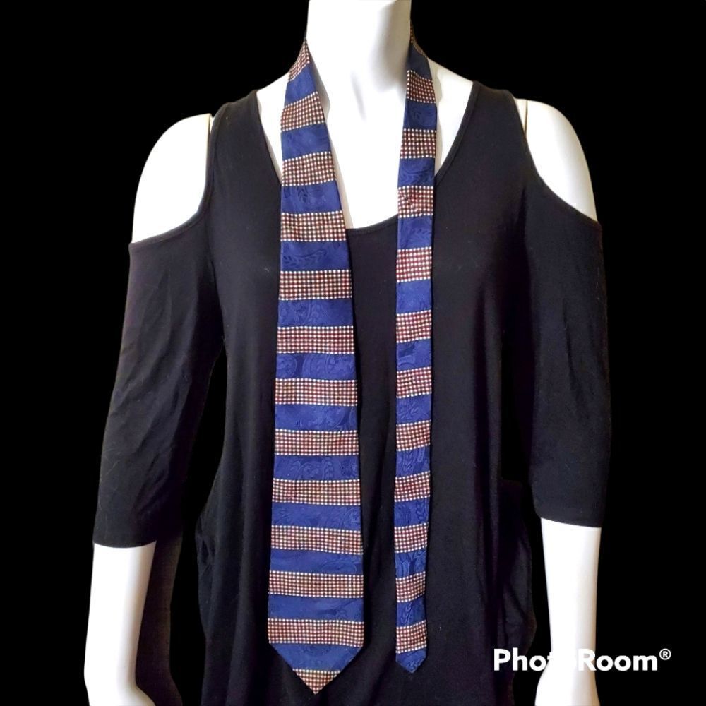 Tommy Hilfiger Blue & Plaid Striped Silk Tie